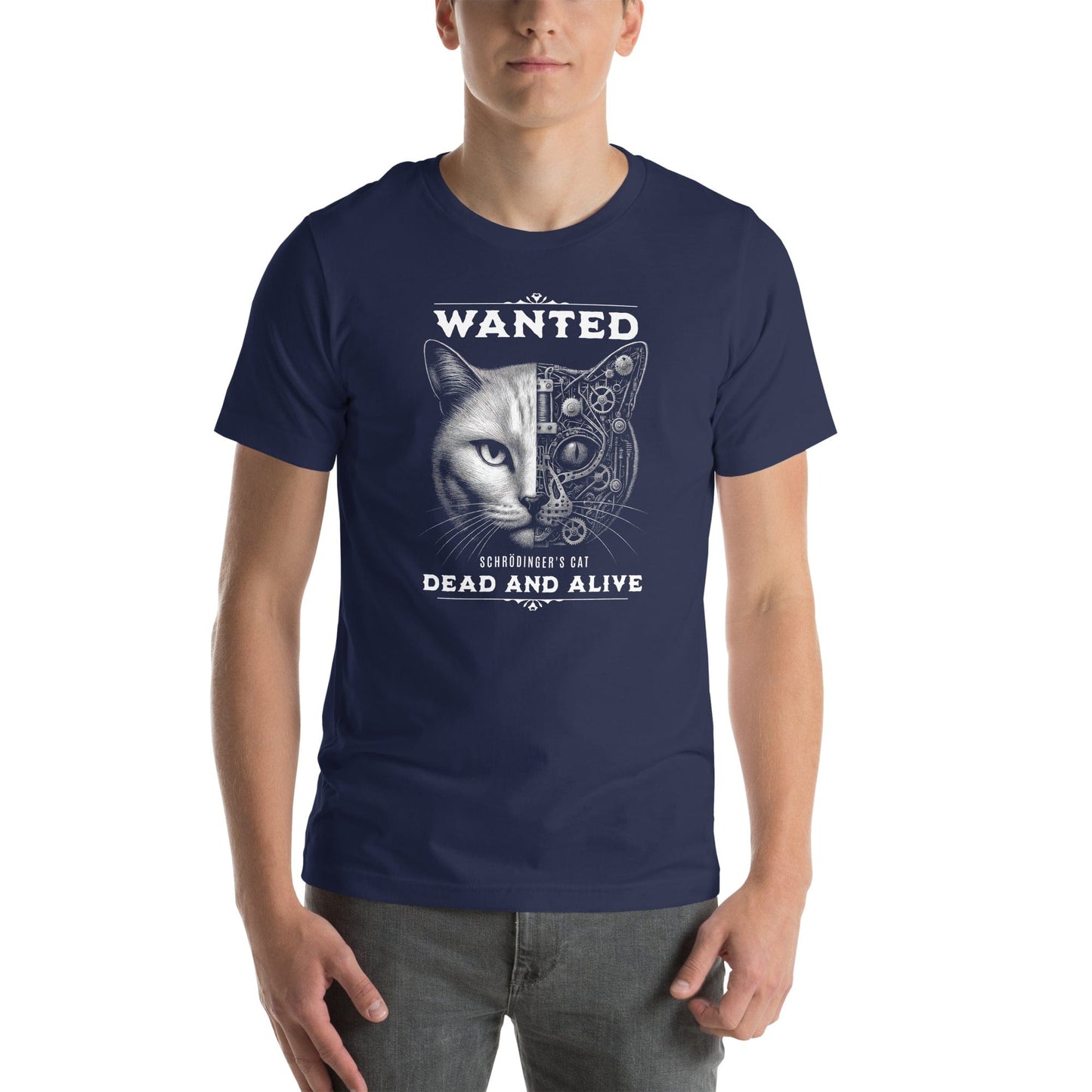 OMTHREAD Quantum Schrödinger's Cat T-Shirt, Quantum Physics Cat Tee, Funny Science Shirt for Cat Lovers