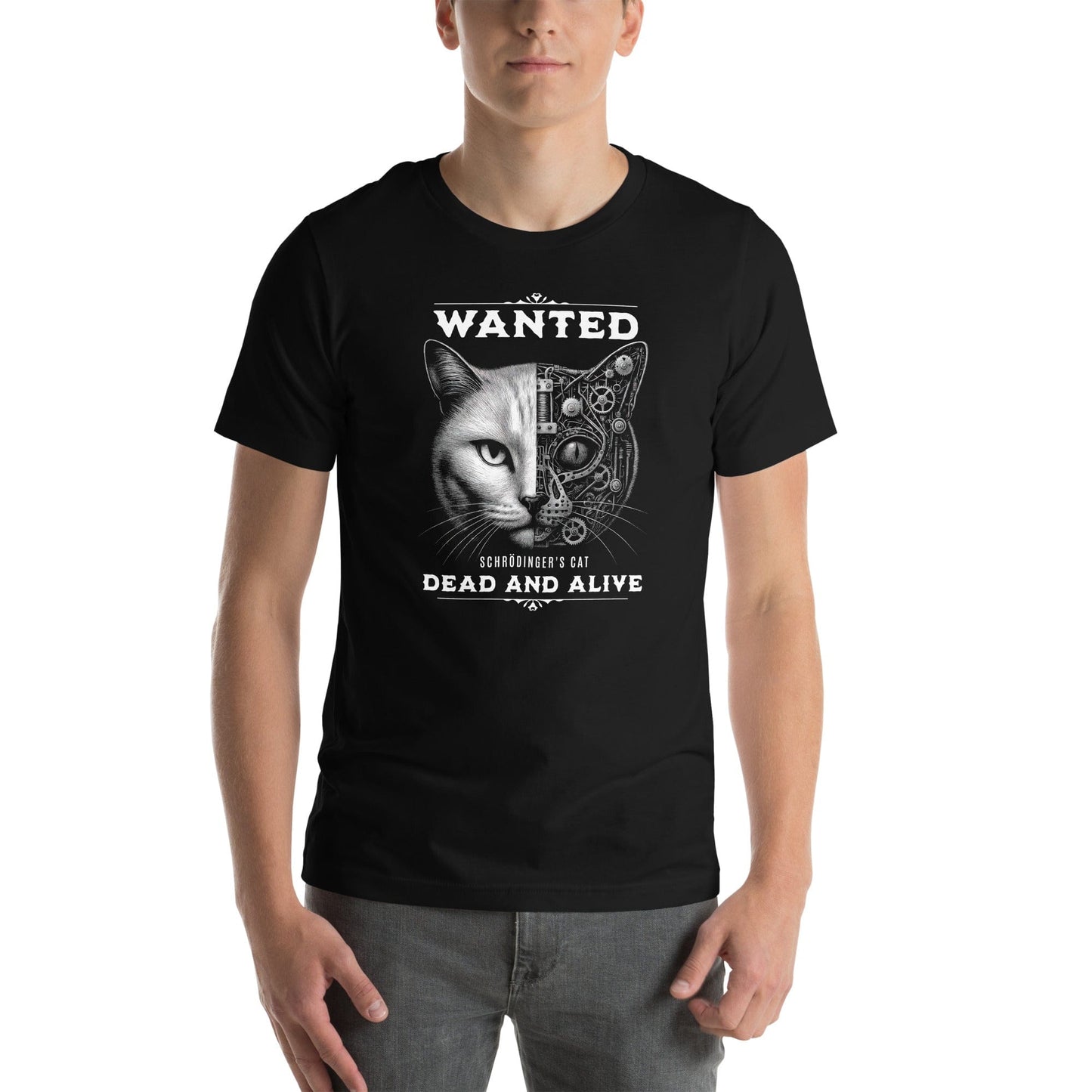 OMTHREAD Quantum Schrödinger's Cat T-Shirt, Quantum Physics Cat Tee, Funny Science Shirt for Cat Lovers