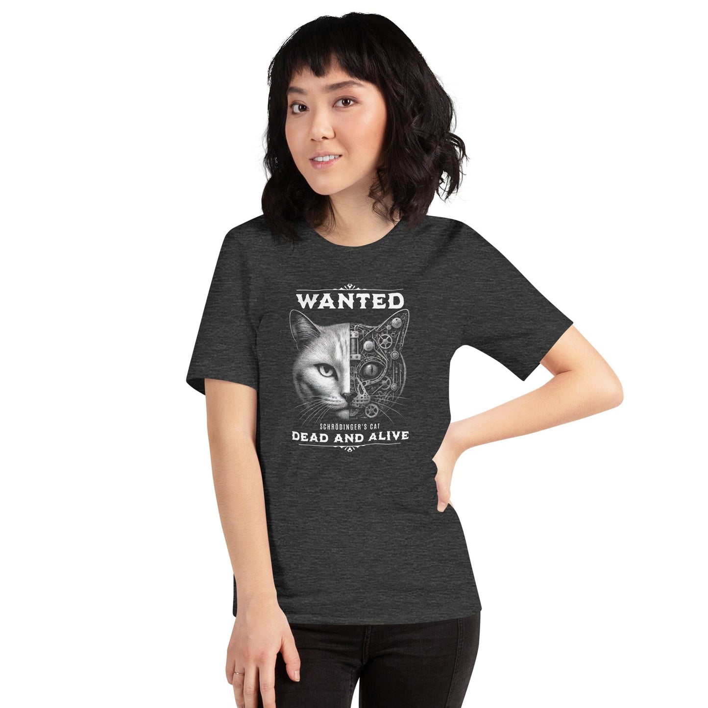 OMTHREAD Quantum Schrödinger's Cat T-Shirt, Quantum Physics Cat Tee, Funny Science Shirt for Cat Lovers