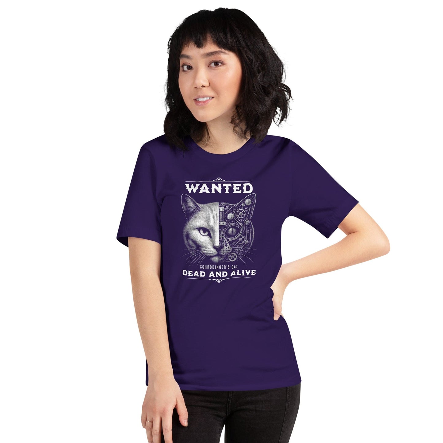 OMTHREAD Quantum Schrödinger's Cat T-Shirt, Quantum Physics Cat Tee, Funny Science Shirt for Cat Lovers