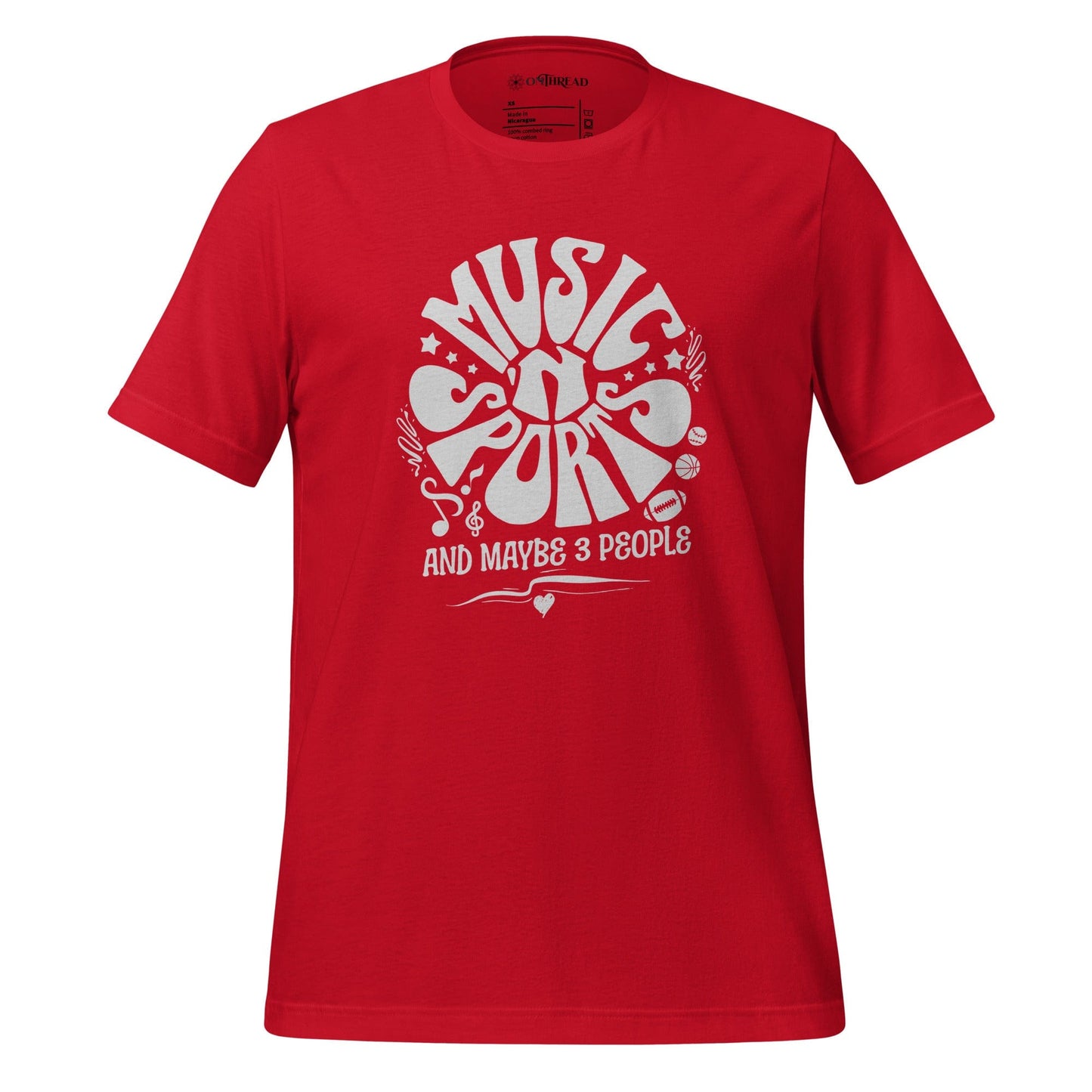 OMTHREAD Red / XS Music 'N Sports T-Shirt | Fun Introvert Tee | Humorous Gift for Music and Sports Lovers