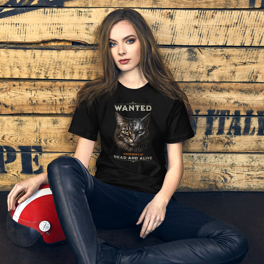 OMTHREAD Schrodinger Tabby Cat Shirt Wanted Science Graphic Tee