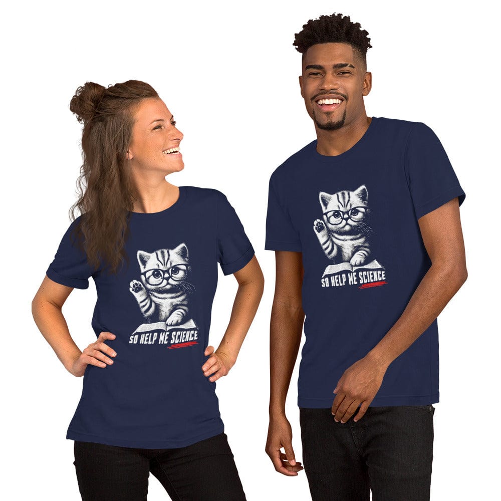 OMTHREAD So Help Me Science Cat T-Shirt | Funny Nerd Cat Tee | Science Lover Kitty Shirt