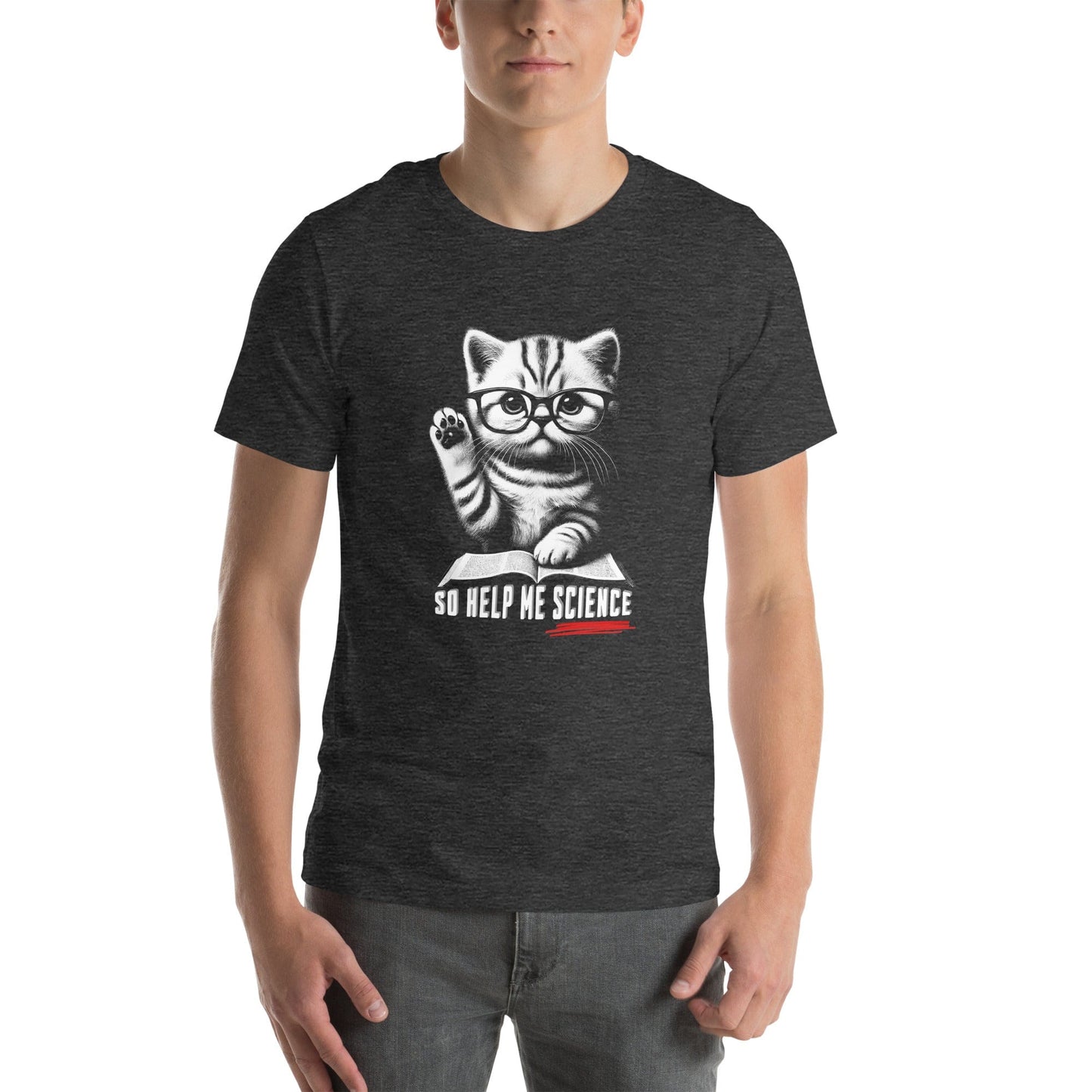 OMTHREAD So Help Me Science Cat T-Shirt | Funny Nerd Cat Tee | Science Lover Kitty Shirt