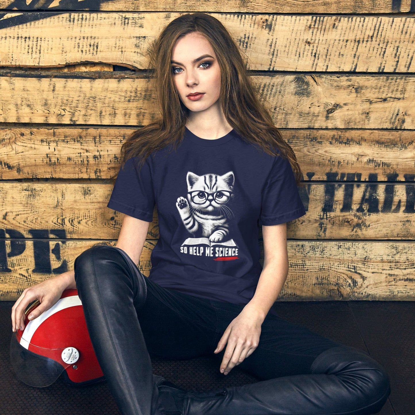 OMTHREAD So Help Me Science Cat T-Shirt | Funny Nerd Cat Tee | Science Lover Kitty Shirt