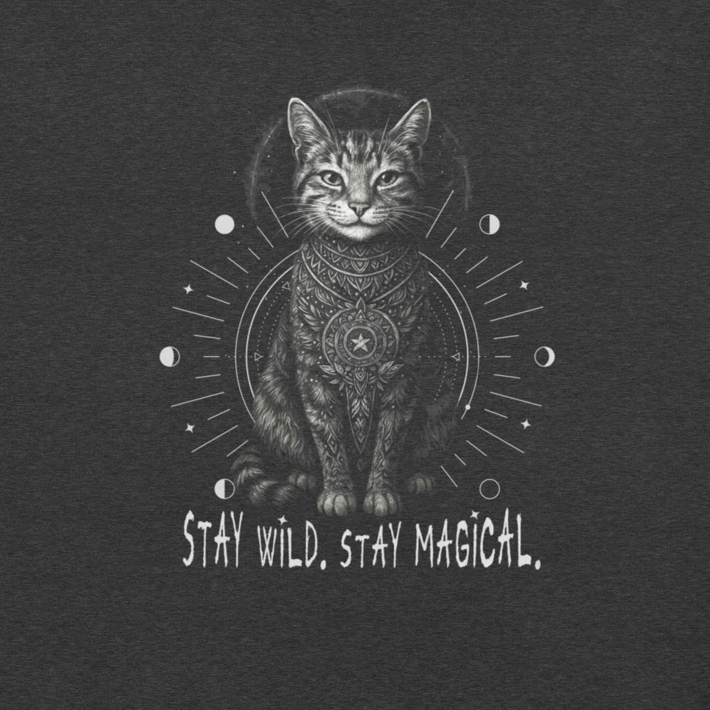OMTHREAD Stay Wild Stay Magical Cat T-Shirt, Boho Mystic Cat Shirt, Spiritual Cat Lover Gift Tee