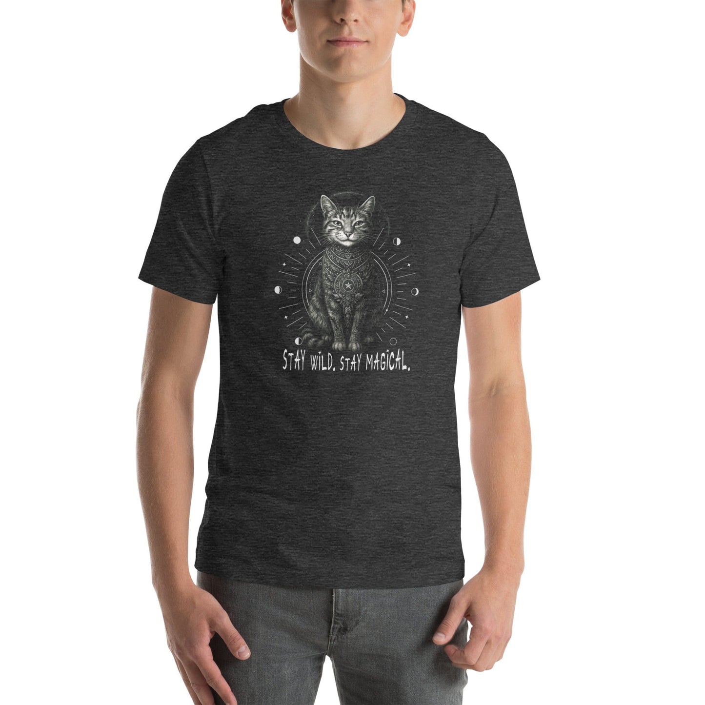 OMTHREAD Stay Wild Stay Magical Cat T-Shirt, Boho Mystic Cat Shirt, Spiritual Cat Lover Gift Tee