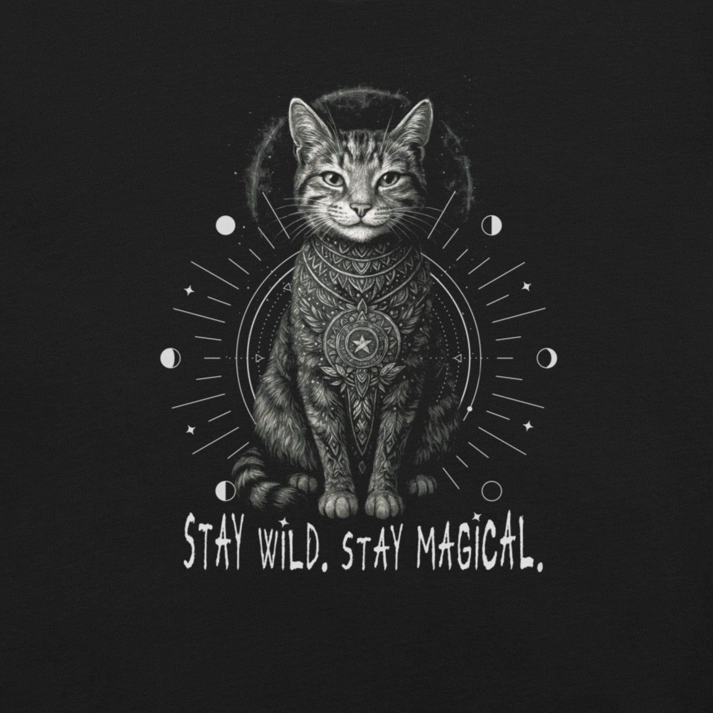 OMTHREAD Stay Wild Stay Magical Cat T-Shirt, Boho Mystic Cat Shirt, Spiritual Cat Lover Gift Tee