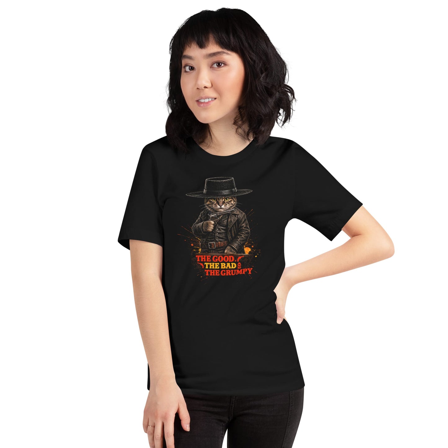 OMTHREAD Tabby Cat Gunslinger Cowboy Western Movie Graphic Tee