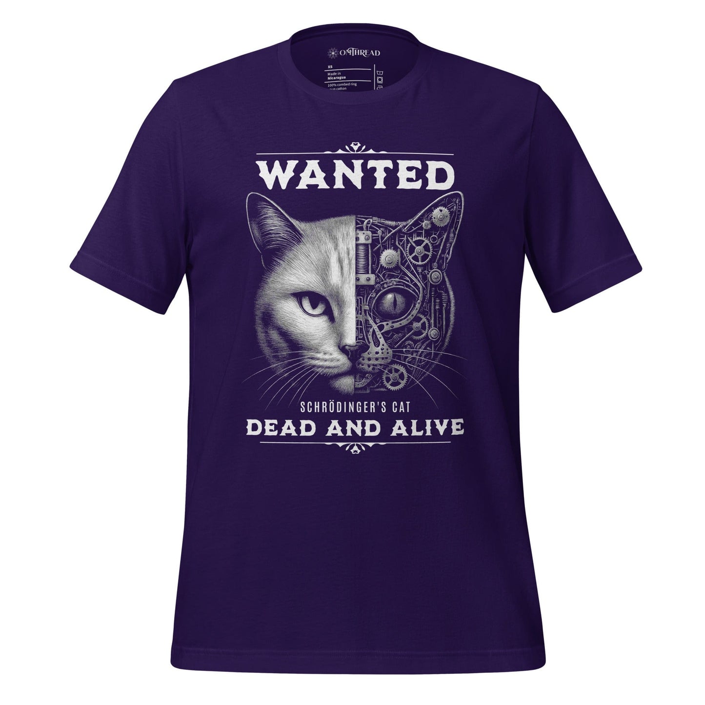 OMTHREAD Team Purple / XS Quantum Schrödinger's Cat T-Shirt, Quantum Physics Cat Tee, Funny Science Shirt for Cat Lovers