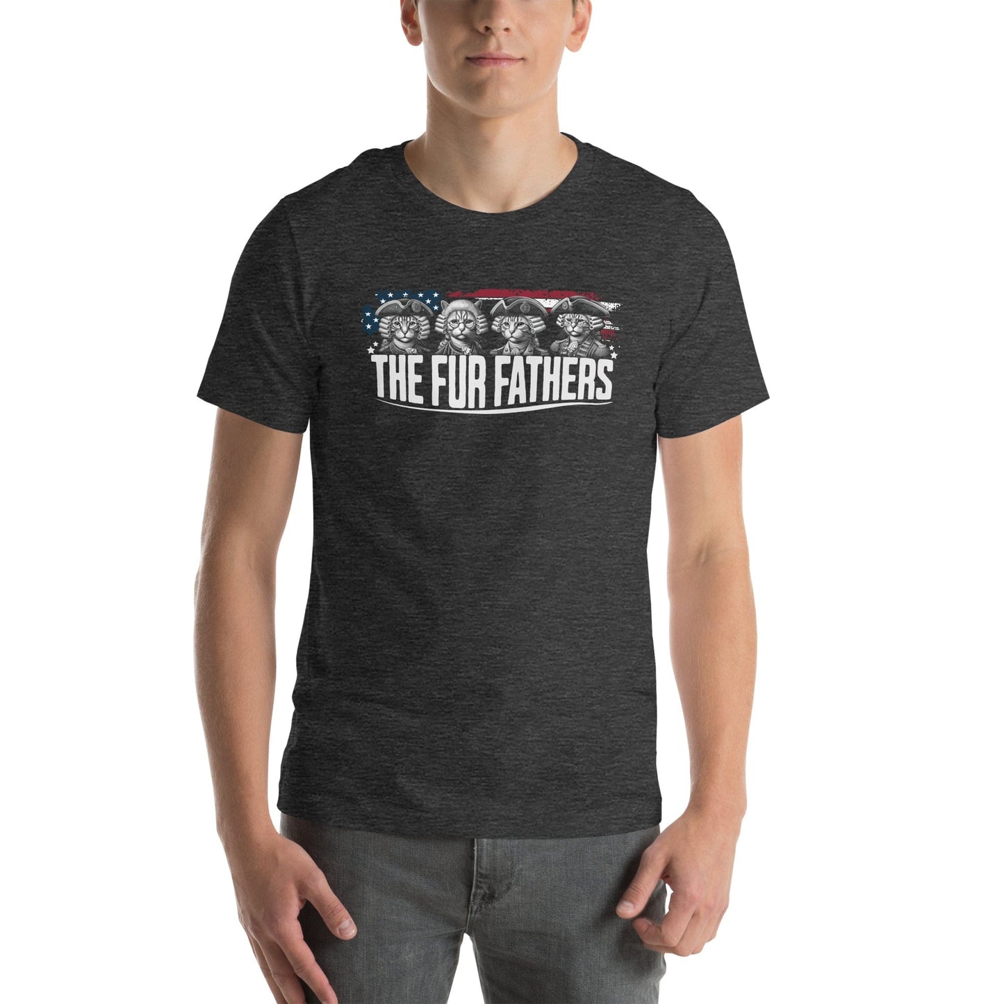 OMTHREAD The Fur Fathers Cat T-Shirt | Funny Patriotic Cat Tee | Founding Cats