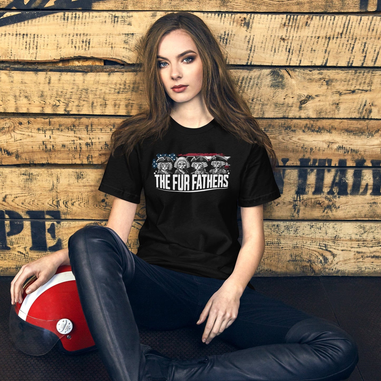 OMTHREAD The Fur Fathers Cat T-Shirt | Funny Patriotic Cat Tee | Founding Cats