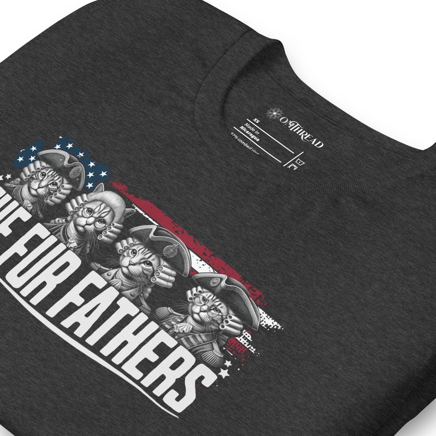 OMTHREAD The Fur Fathers Cat T-Shirt | Funny Patriotic Cat Tee | Founding Cats