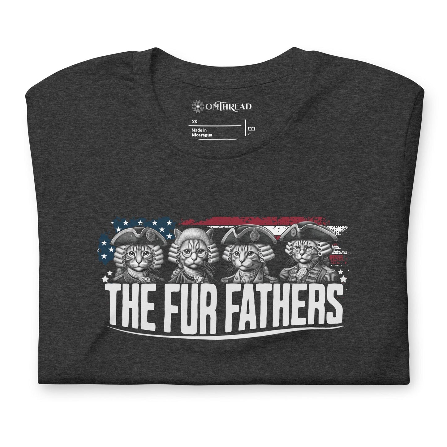 OMTHREAD The Fur Fathers Cat T-Shirt | Funny Patriotic Cat Tee | Founding Cats