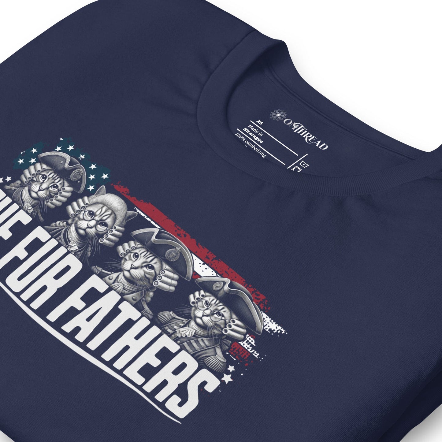 OMTHREAD The Fur Fathers Cat T-Shirt | Funny Patriotic Cat Tee | Founding Cats