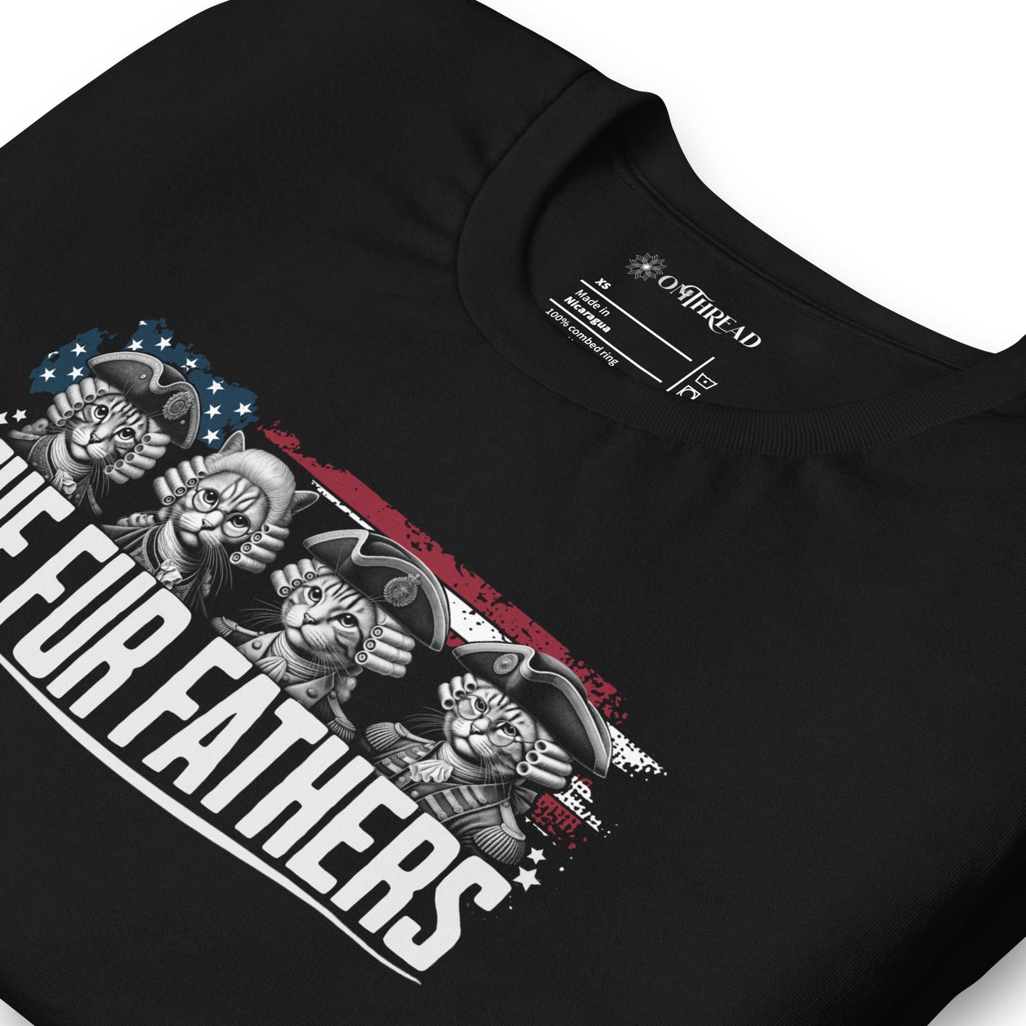 OMTHREAD The Fur Fathers Cat T-Shirt | Funny Patriotic Cat Tee | Founding Cats