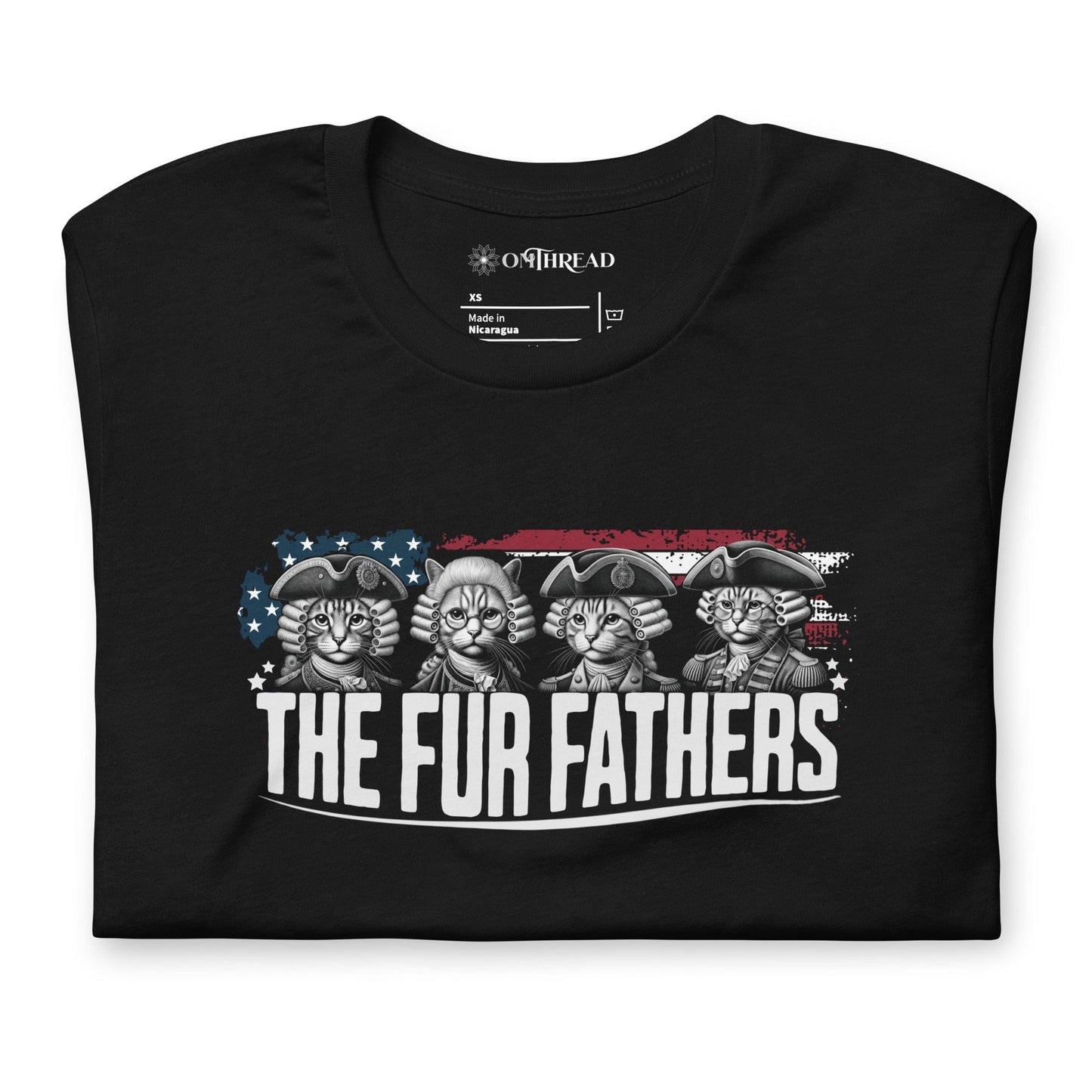 OMTHREAD The Fur Fathers Cat T-Shirt | Funny Patriotic Cat Tee | Founding Cats