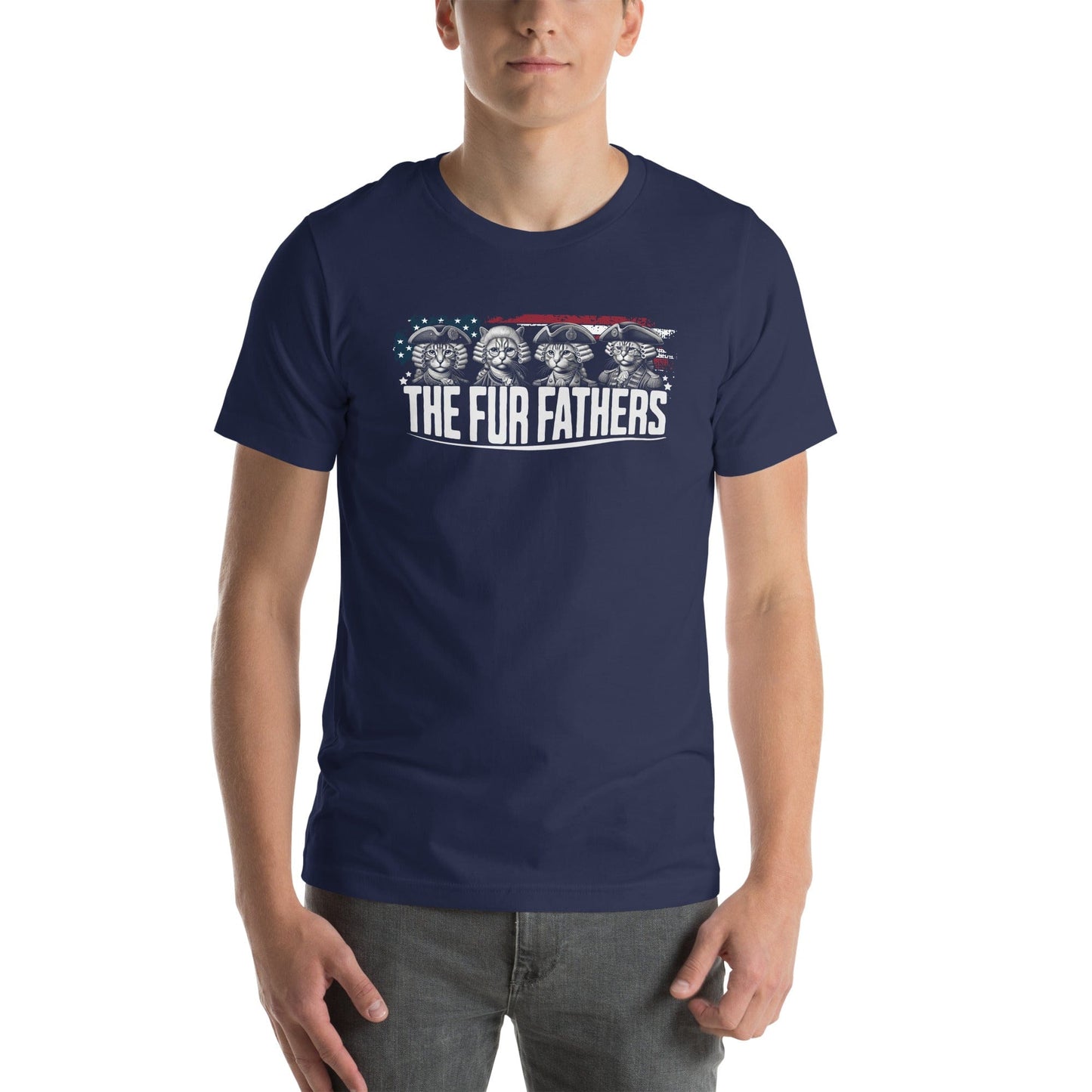 OMTHREAD The Fur Fathers Cat T-Shirt | Funny Patriotic Cat Tee | Founding Cats