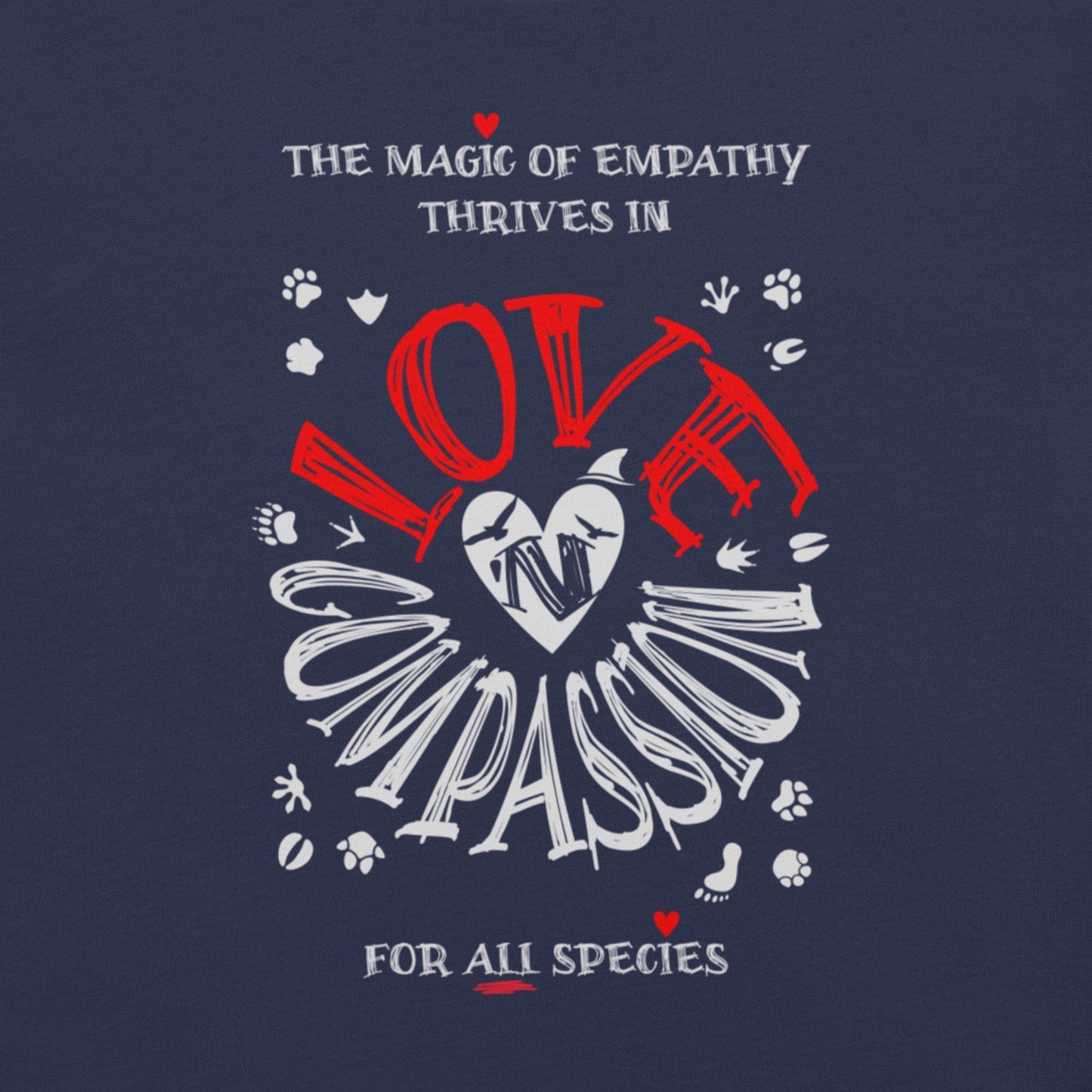 OMTHREAD The Magic of Empathy Thrives in Love 'N Compassion For All Species Retro Heart Graphic Tee,