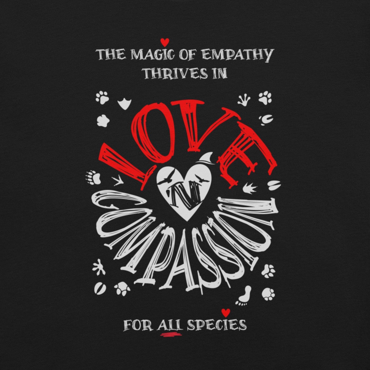 OMTHREAD The Magic of Empathy Thrives in Love 'N Compassion For All Species Retro Heart Graphic Tee,