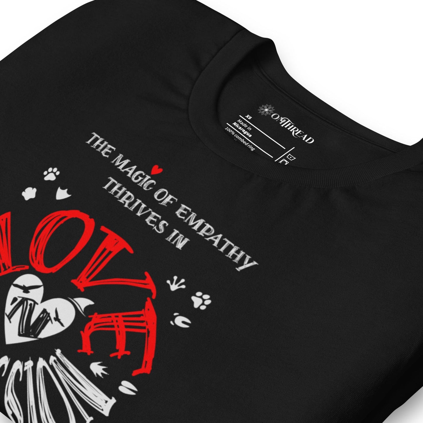 OMTHREAD The Magic of Empathy Thrives in Love 'N Compassion For All Species Retro Heart Graphic Tee,