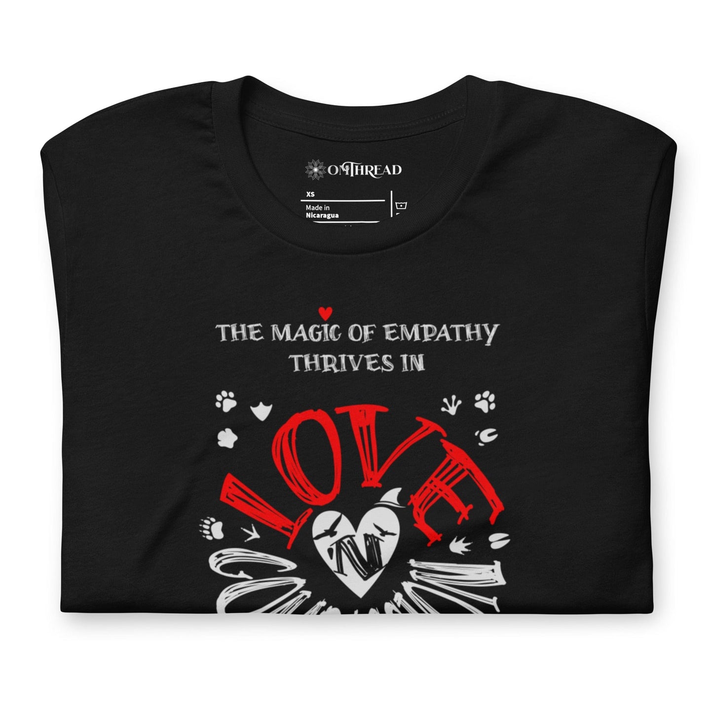 OMTHREAD The Magic of Empathy Thrives in Love 'N Compassion For All Species Retro Heart Graphic Tee,