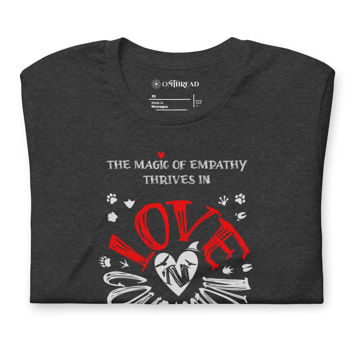 OMTHREAD The Magic of Empathy Thrives in Love 'N Compassion For All Species Retro Heart Graphic Tee,