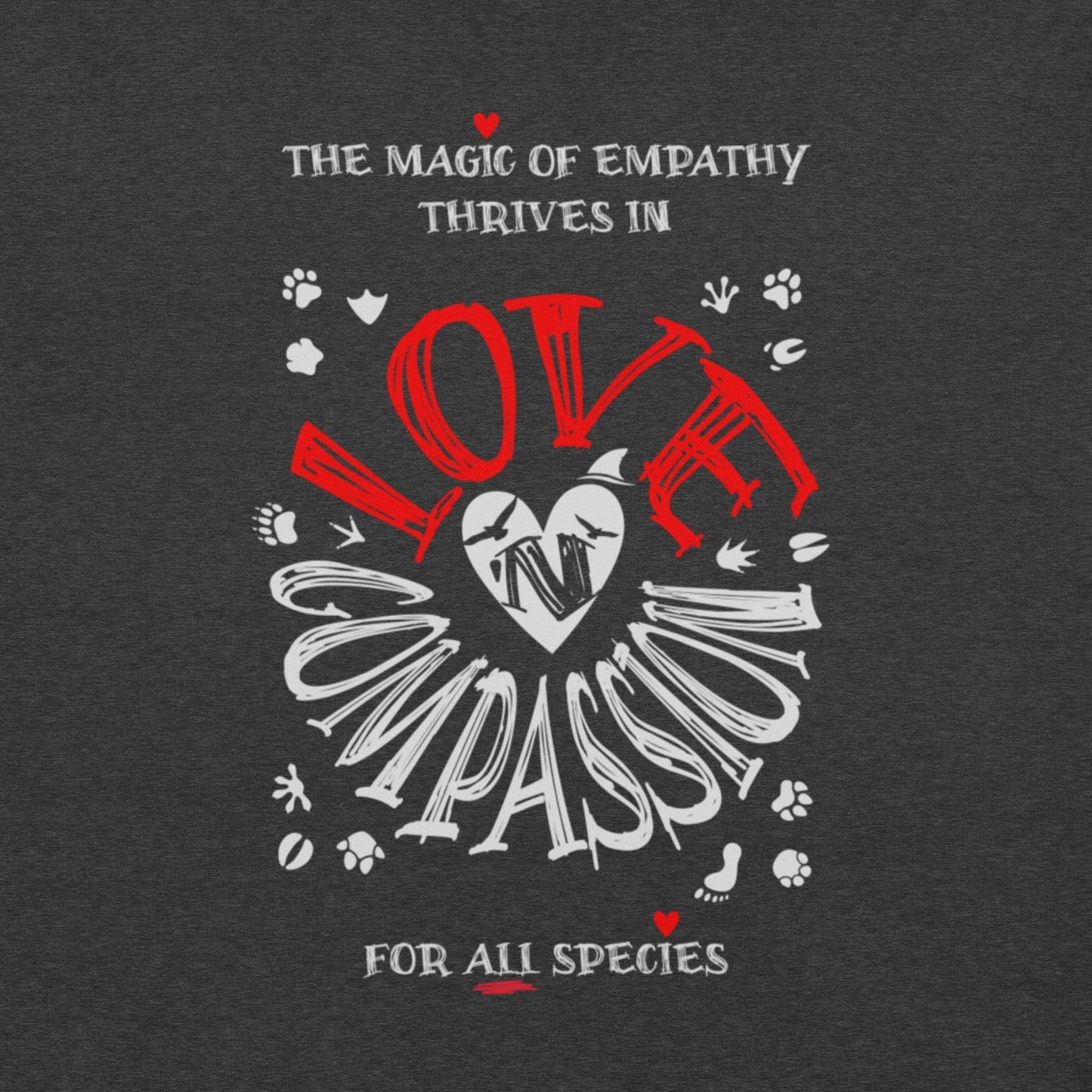 OMTHREAD The Magic of Empathy Thrives in Love 'N Compassion For All Species Retro Heart Graphic Tee,