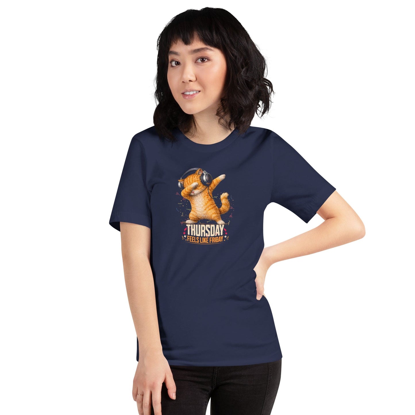 OMTHREAD Thursday Feels Like Friday Dancing Cat Headphones Shirt