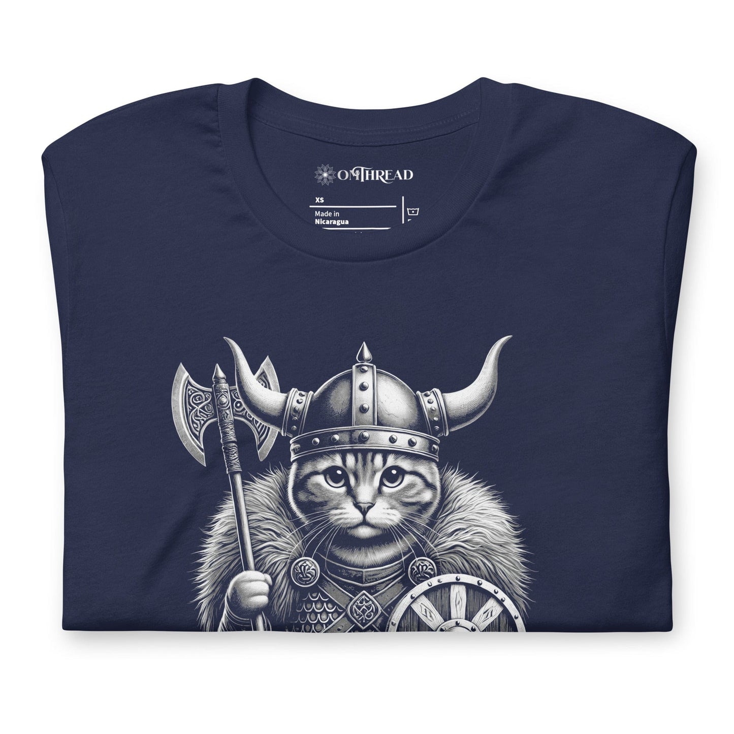 OMTHREAD Valhalla Viking Cat T-Shirt | Norse Mythology Warrior Cat Graphic Tee