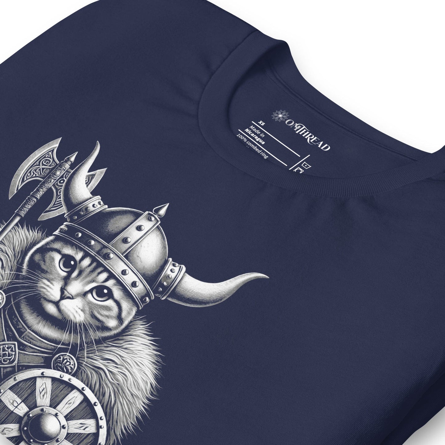 OMTHREAD Valhalla Viking Cat T-Shirt | Norse Mythology Warrior Cat Graphic Tee