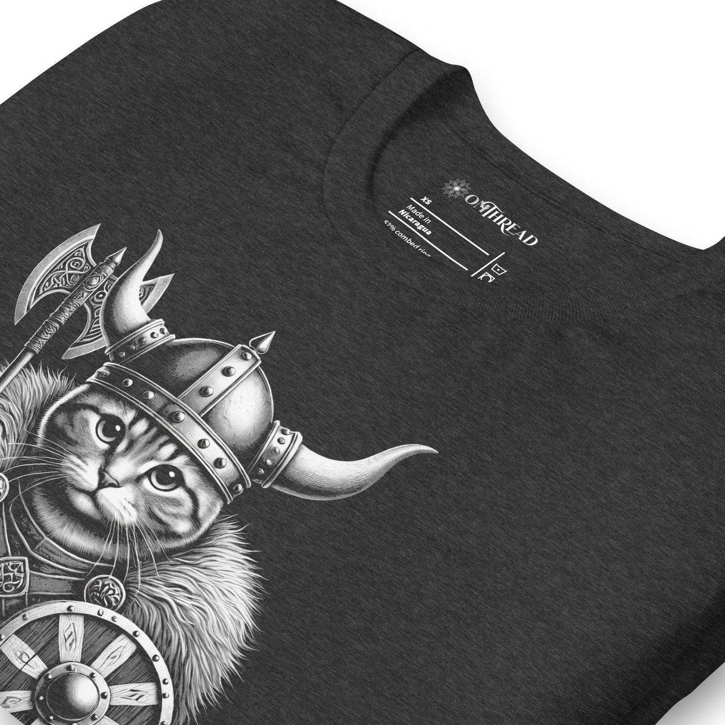 OMTHREAD Valhalla Viking Cat T-Shirt | Norse Mythology Warrior Cat Graphic Tee