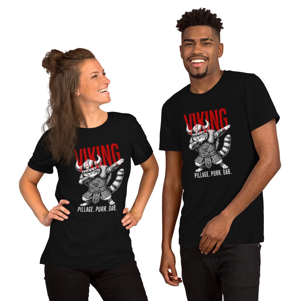 OMTHREAD Viking Dab Cat T-Shirt | Funny Pillage Purr Dab Graphic Tee