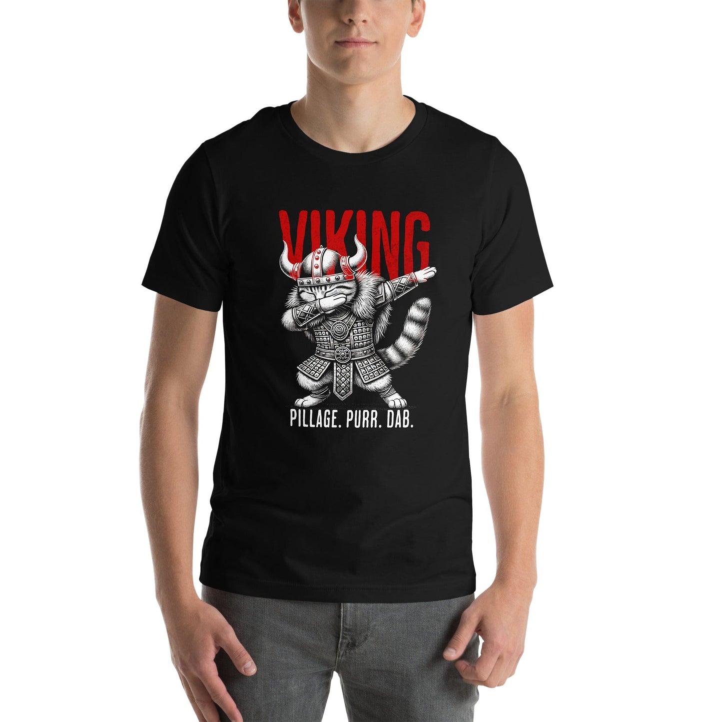 OMTHREAD Viking Dab Cat T-Shirt | Funny Pillage Purr Dab Graphic Tee