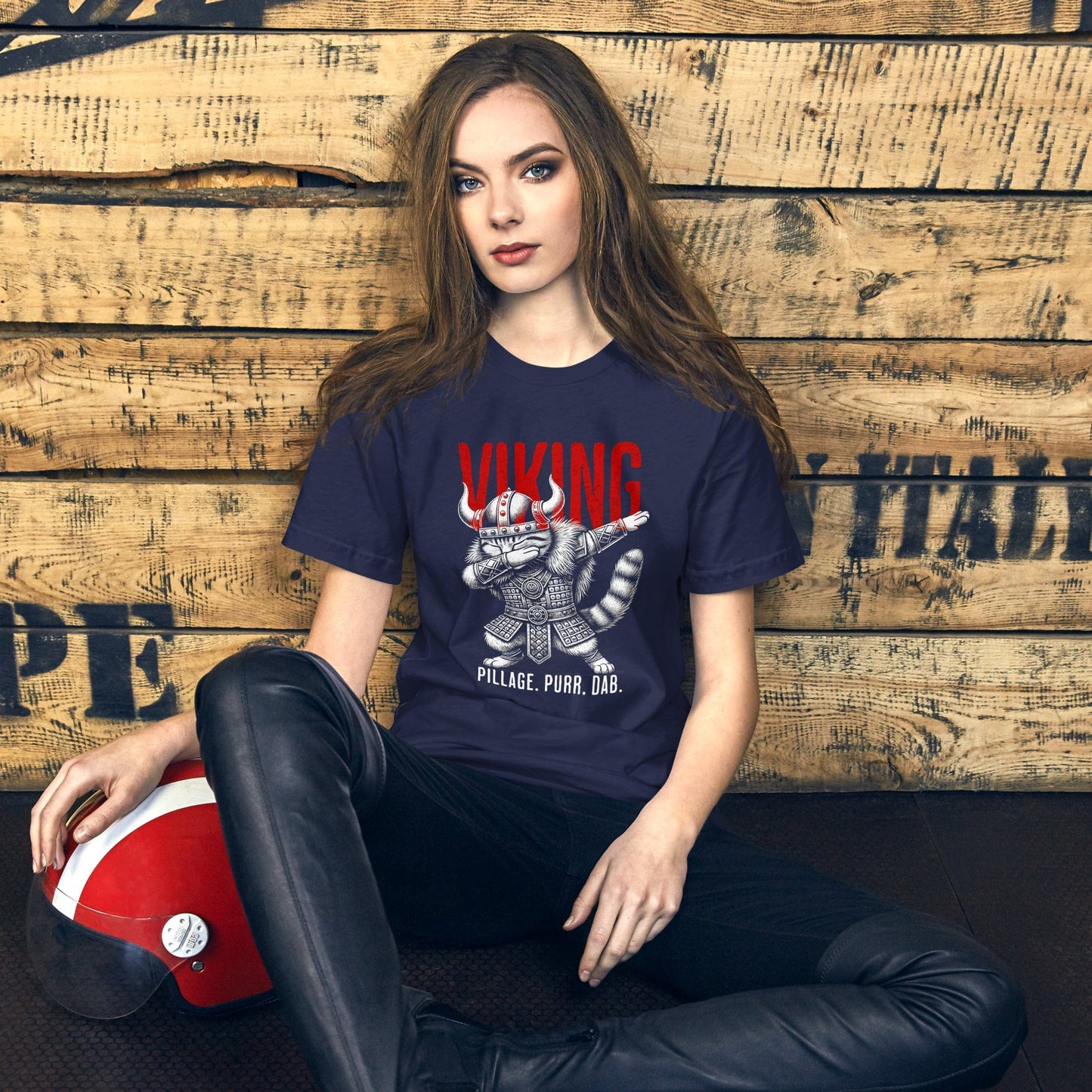 OMTHREAD Viking Dab Cat T-Shirt | Funny Pillage Purr Dab Graphic Tee