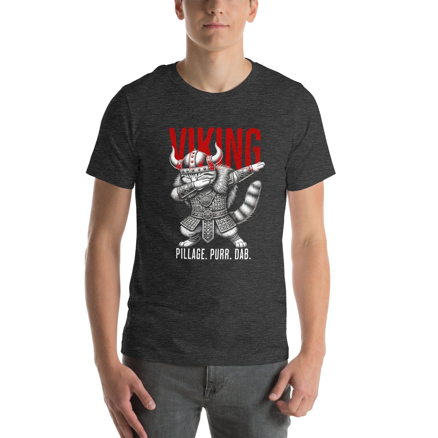 OMTHREAD Viking Dab Cat T-Shirt | Funny Pillage Purr Dab Graphic Tee