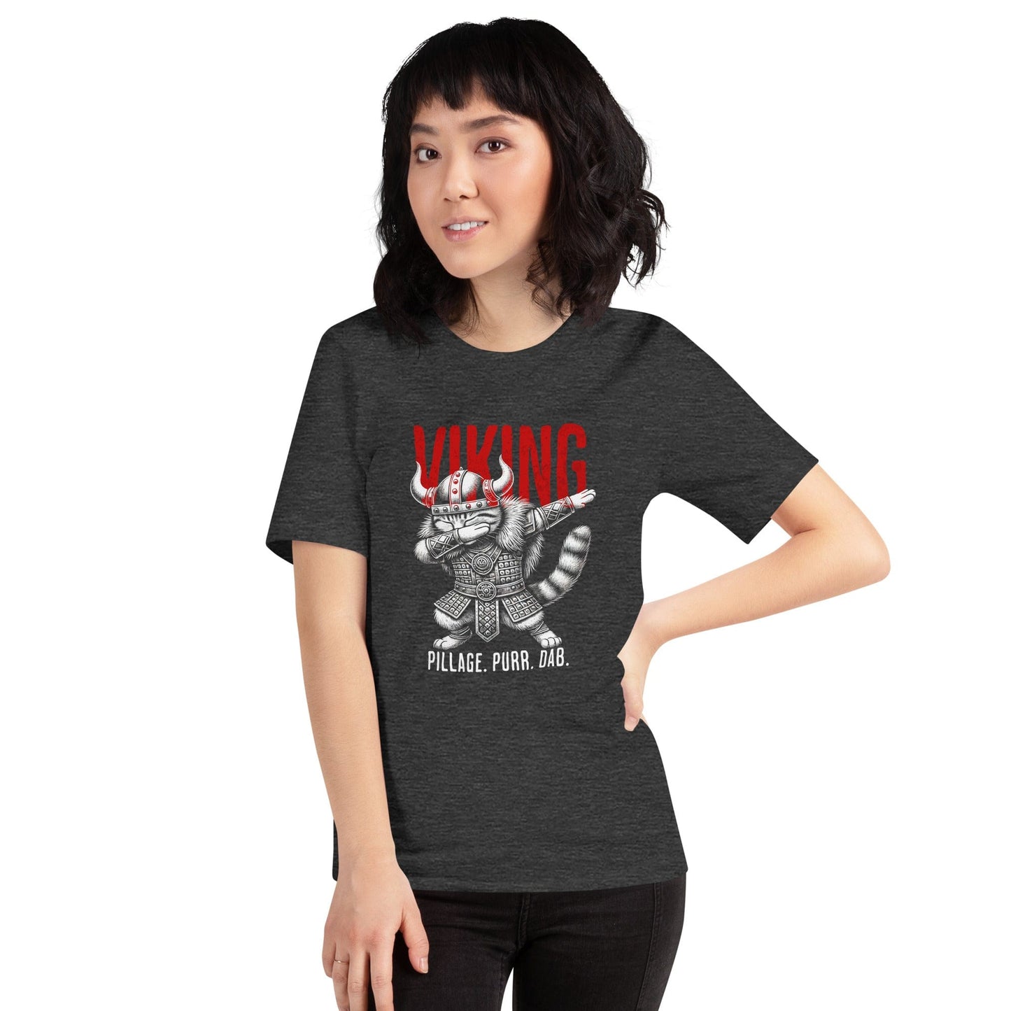 OMTHREAD Viking Dab Cat T-Shirt | Funny Pillage Purr Dab Graphic Tee