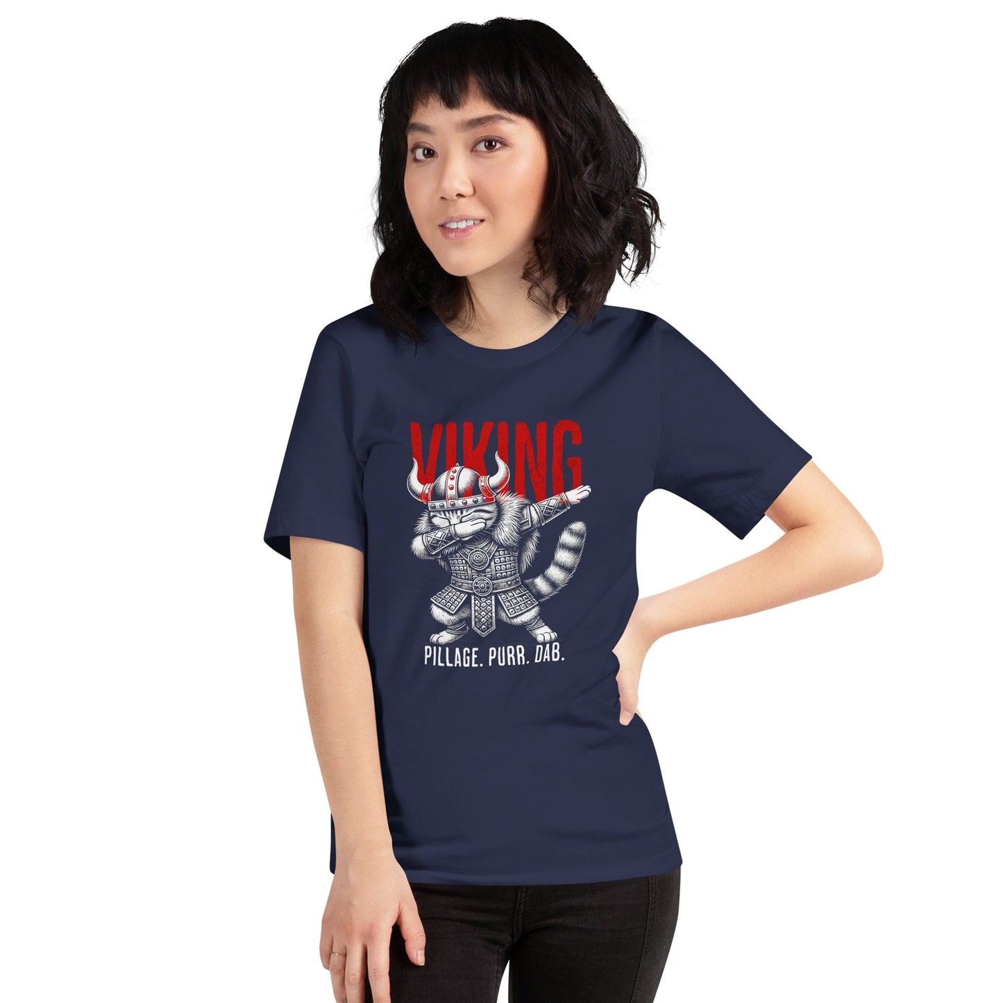OMTHREAD Viking Dab Cat T-Shirt | Funny Pillage Purr Dab Graphic Tee