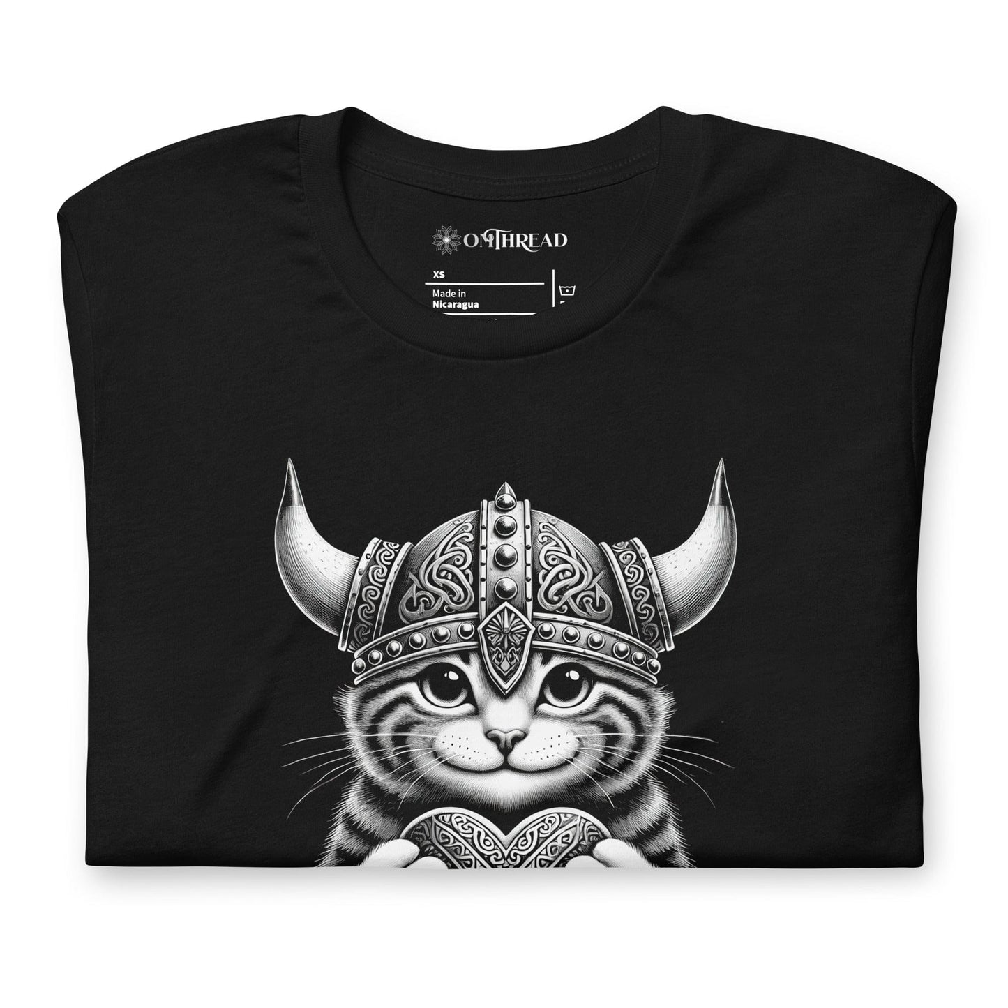 OMTHREAD Viking Heart Cat T-Shirt | Cute Norse-Inspired Feline Graphic Tee