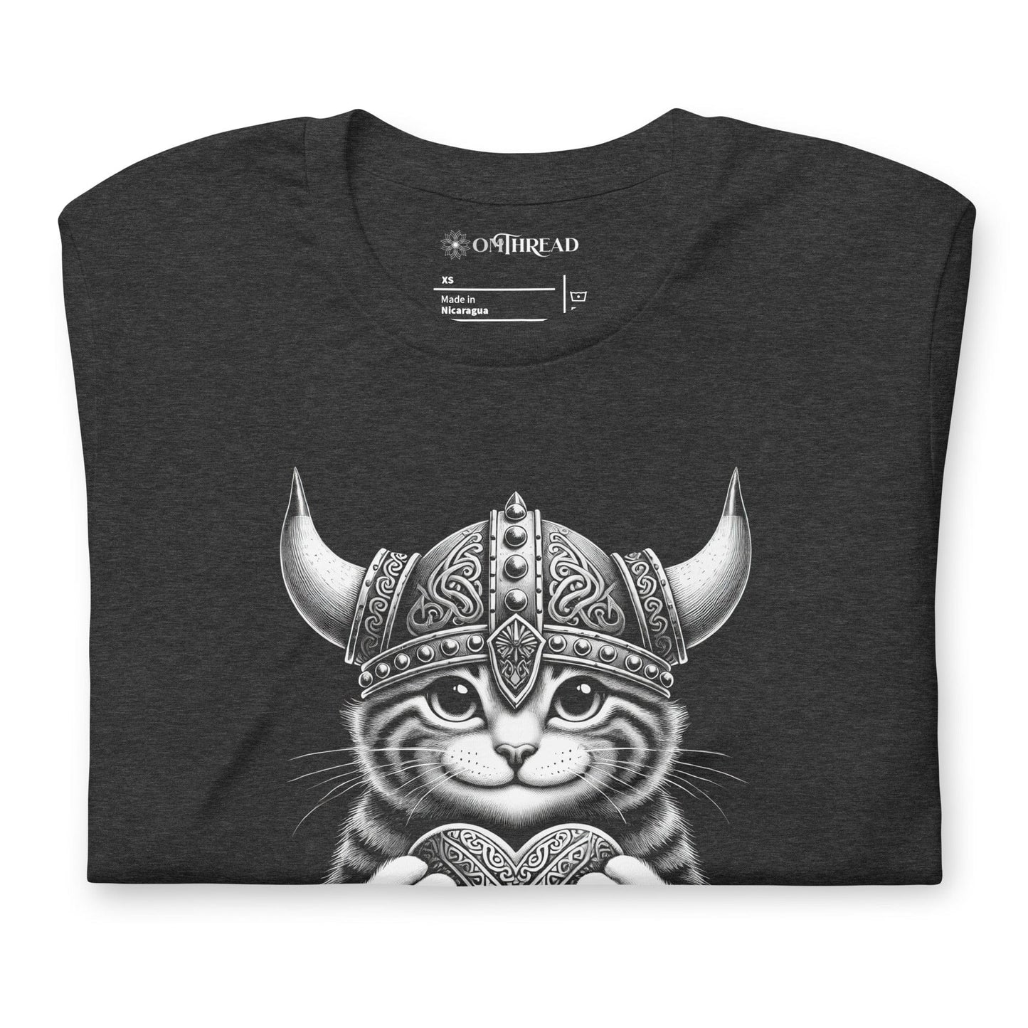 OMTHREAD Viking Heart Cat T-Shirt | Cute Norse-Inspired Feline Graphic Tee