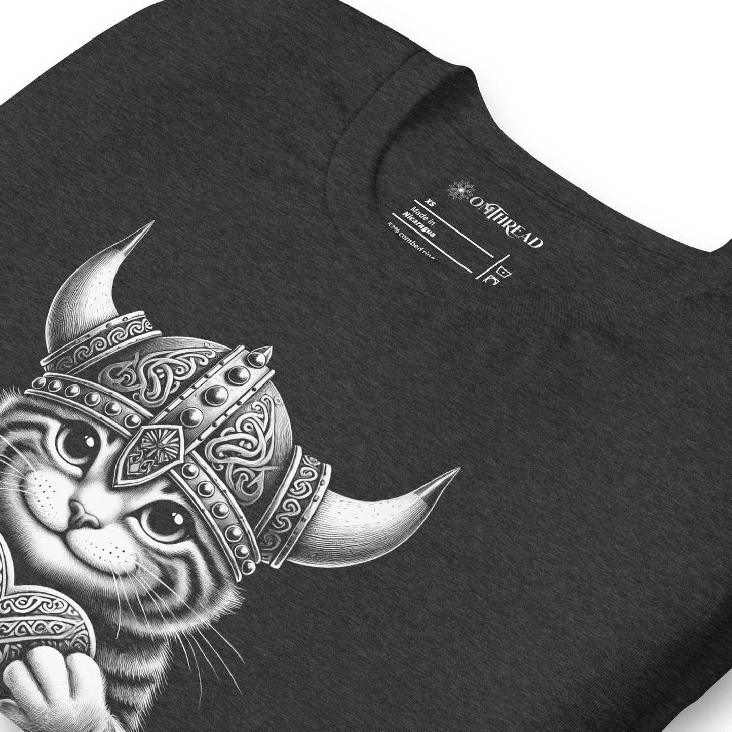 OMTHREAD Viking Heart Cat T-Shirt | Cute Norse-Inspired Feline Graphic Tee