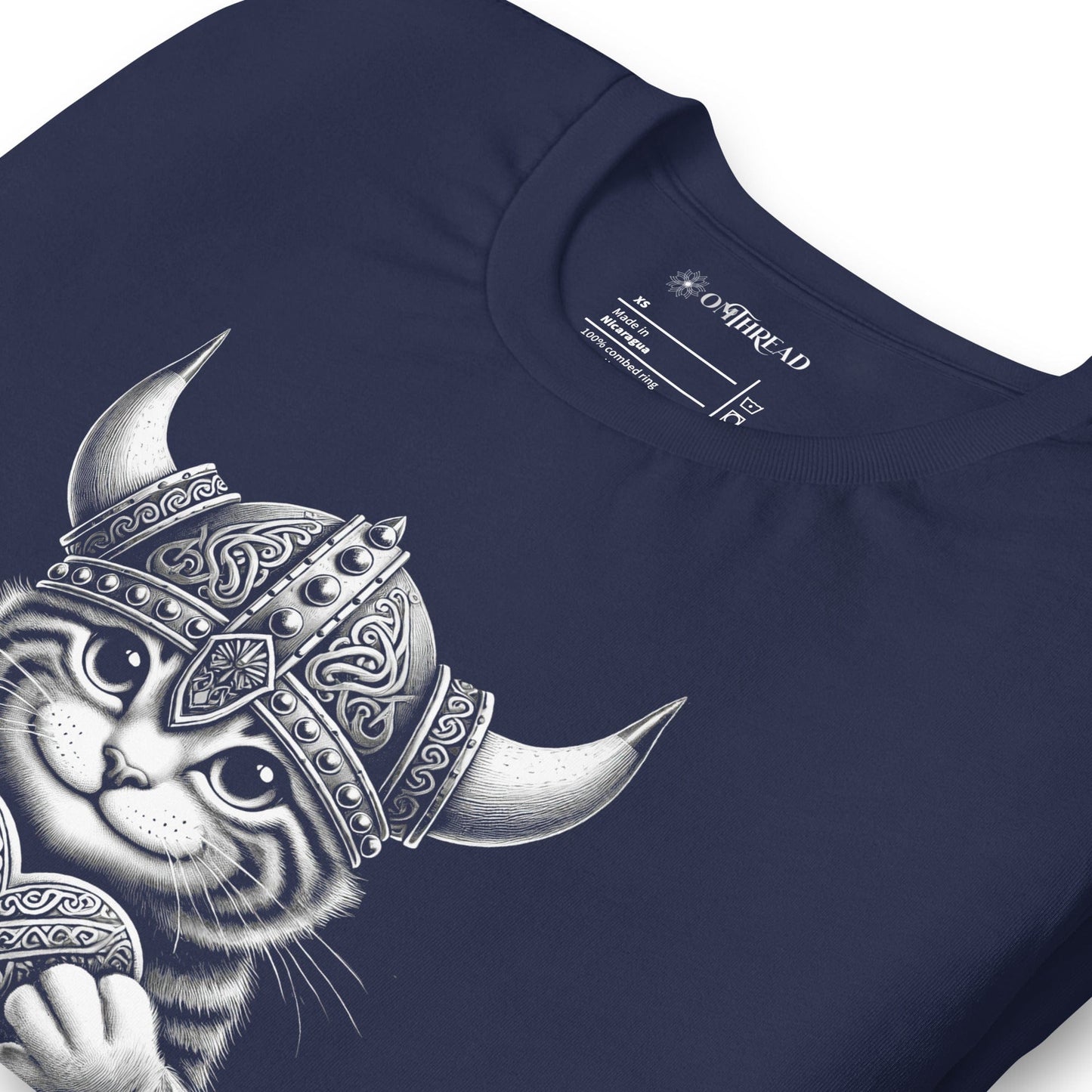 OMTHREAD Viking Heart Cat T-Shirt | Cute Norse-Inspired Feline Graphic Tee
