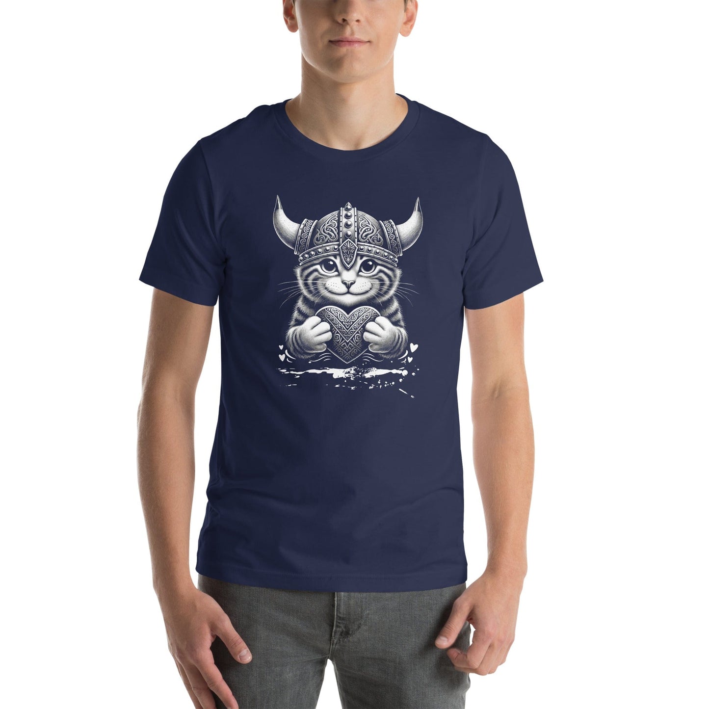 OMTHREAD Viking Heart Cat T-Shirt | Cute Norse-Inspired Feline Graphic Tee