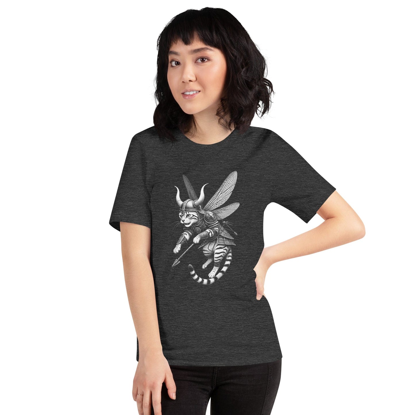 OMTHREAD Winged Viking Warrior Cat T-Shirt | Fierce Fantasy Cat Graphic Tee