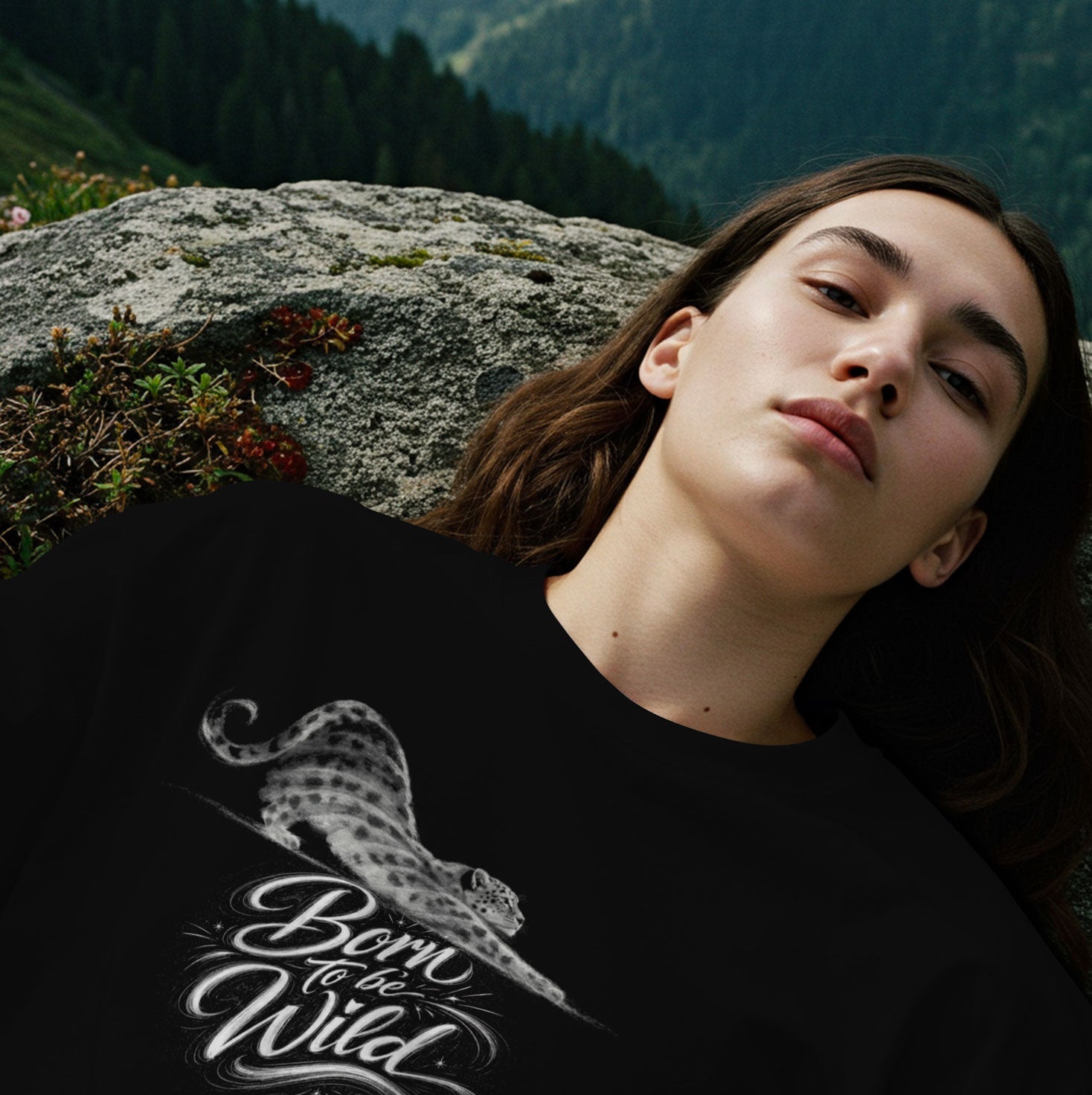 OMThread Snow Leopard Collection featuring realistic snow leopard illustrations, also known as Panthera uncia, on unisex t-shirts