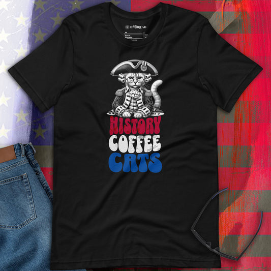 History Cats Coffee T-Shirt | Funny Cat Lover Tee | Retro Cat Coffee Shirt