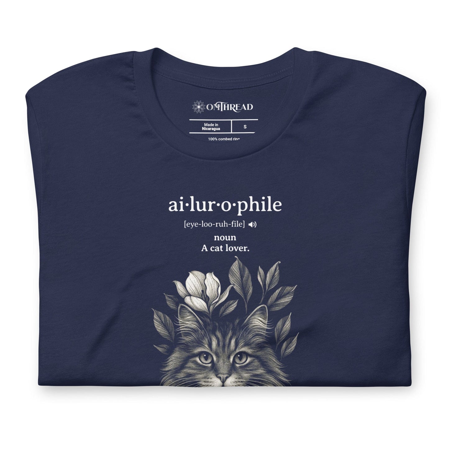 OMTHREAD Ailurophile Definition T-Shirt Floral Cat Lover Gift