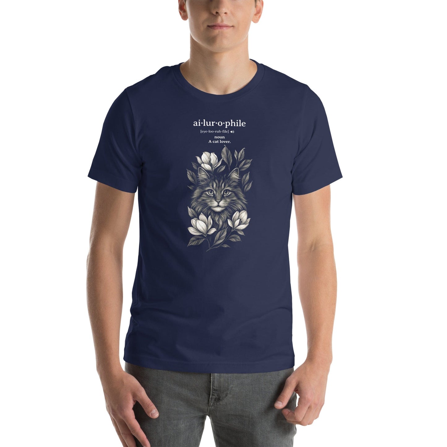 OMTHREAD Ailurophile Definition T-Shirt Floral Cat Lover Gift