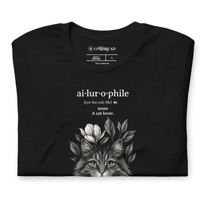 OMTHREAD Ailurophile Definition T-Shirt Floral Cat Lover Gift
