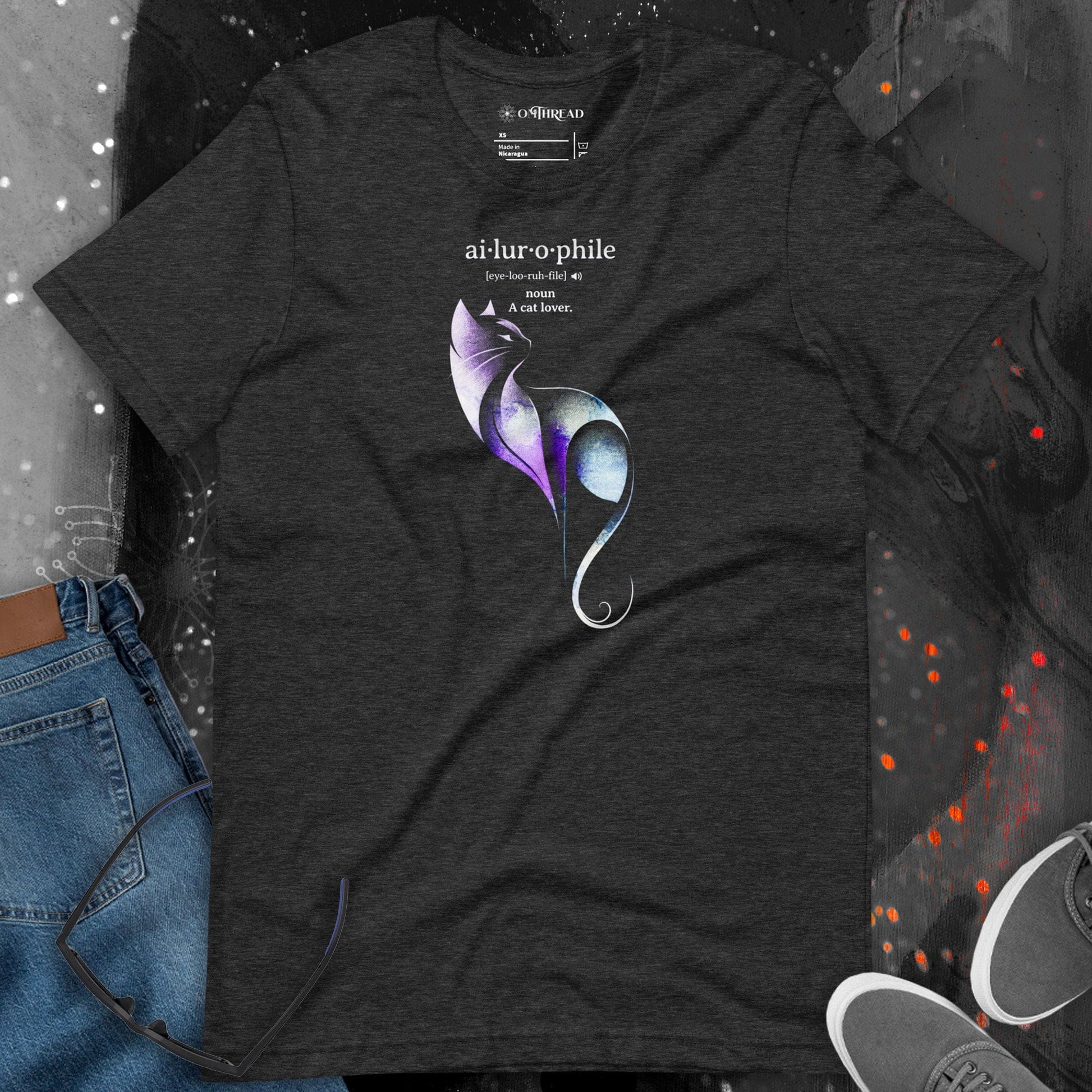 OMTHREAD Ailurophile Definition T-Shirt Minimalist Cat Art Lover Gift